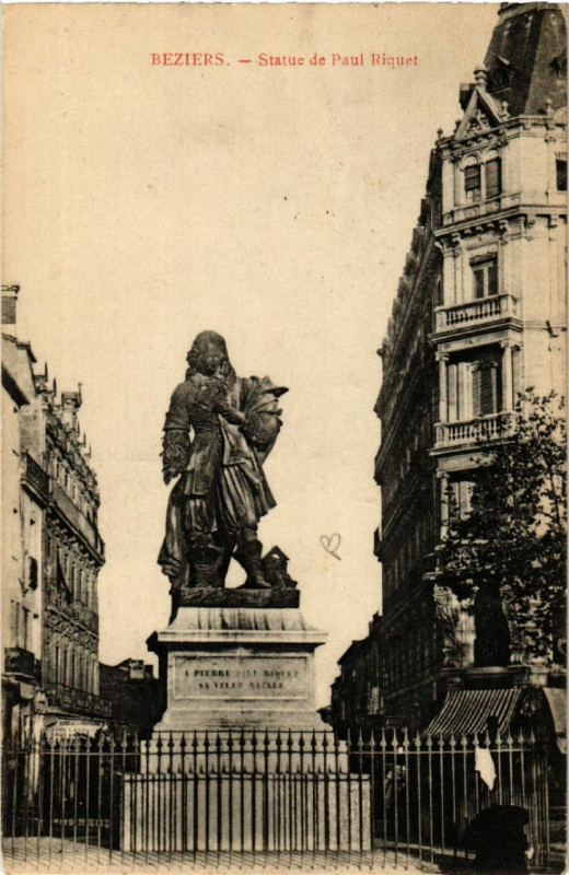 Carte postale ancienne Béziers - Statue de Paul Riquet à Béziers