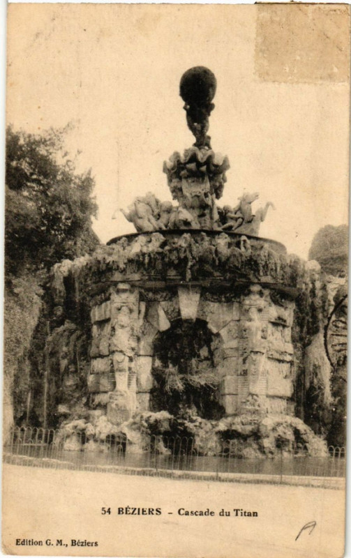Carte postale ancienne Béziers - Cascade du Titan à Béziers
