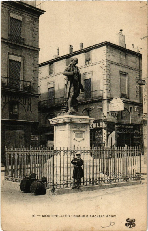 Carte postale ancienne Montpellier- Statue d'Edouard Adam à Montpellier