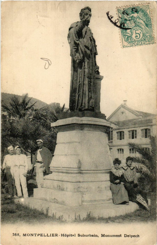 Carte postale ancienne Montpellier - Hopital Suburbain, Monumen Delpech à Montpellier