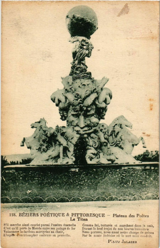Carte postale ancienne Béziers Poétique & Pittoresque - Plateau des Poétes - Le Titan à Béziers
