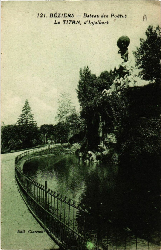 Carte postale ancienne Béziers - Bateau des Poétes - Le Titan, d'Injalbert à Béziers