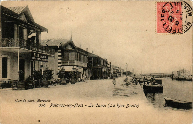 Carte postale ancienne Palavas -les-Flots - Le Canal (La Rive Droite) à Palavas-les-Flots
