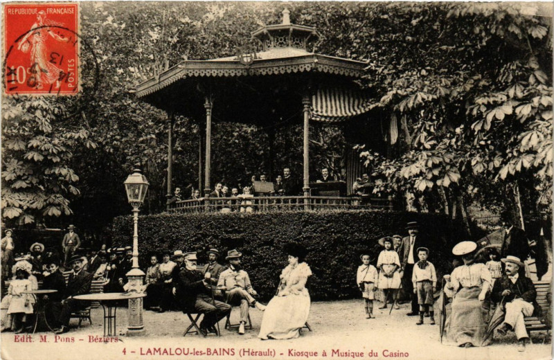 Carte postale ancienne Lamalou-les-Bains(Hérault) - Kiosque á Musique du Casino à Lamalou-les-Bains