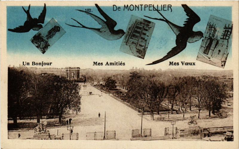 Carte postale ancienne De Montpellier- Un Bonjour - Mes Amitiés - Mes Voeux à Montpellier