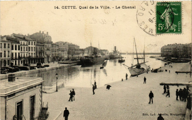 Carte postale ancienne Cette -Quai de la Ville - Le Chenal