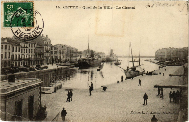 Carte postale ancienne Cette - Quai de la Ville - Le Chenal
