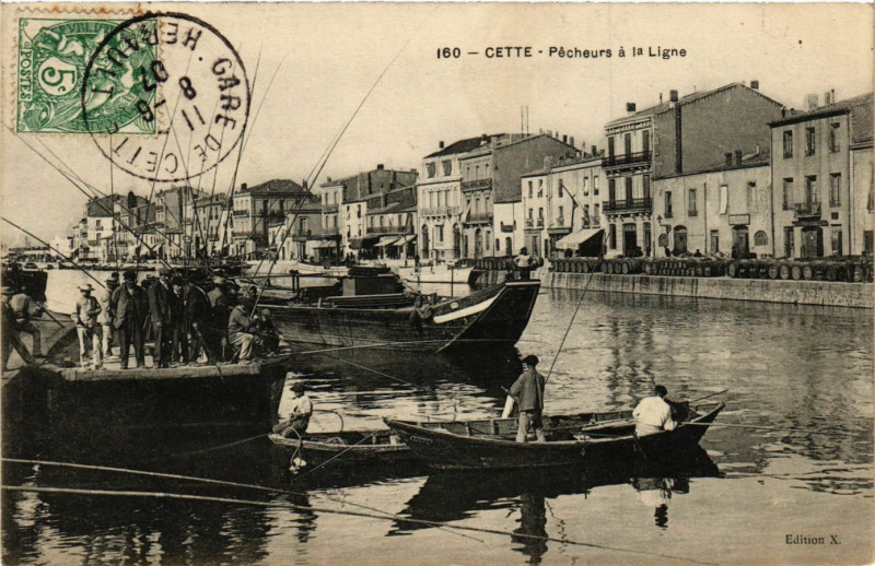 Carte postale ancienne Cette - Pécheurs á la Ligne