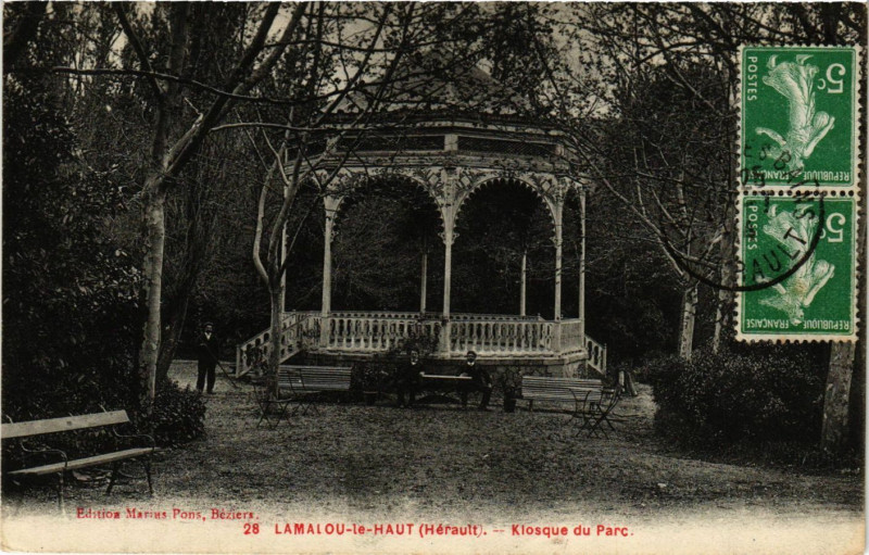 Carte postale ancienne Lamalou-le-Haut (Herault) - Kiosque du Parc