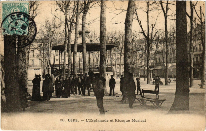 Carte postale ancienne Cette - L'Esplanade et Kiosque Musical