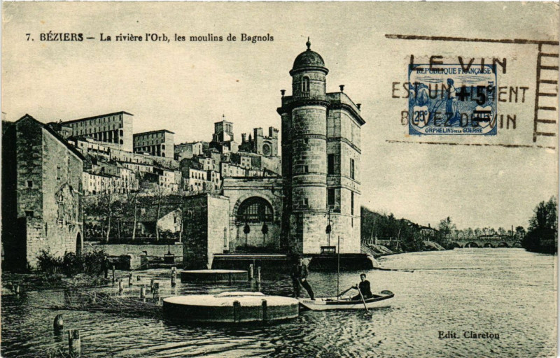 Carte postale ancienne Beziers - La riviere l'Orb, les moulins de Bagnols à Béziers