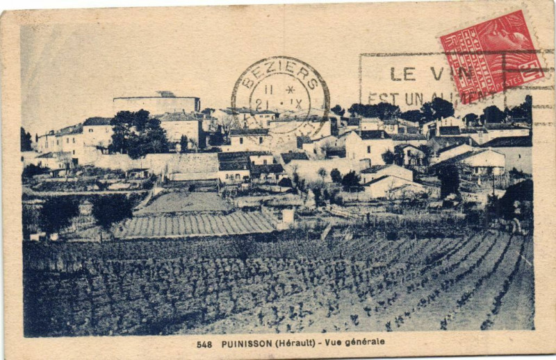 Carte postale ancienne Puinisson (Hérault) Vue générale