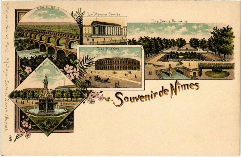 Carte postale ancienne Litho Nimes - Souvenir à Nîmes