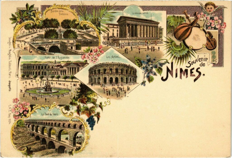 Carte postale ancienne Litho Nimes - Souvenir à Nîmes