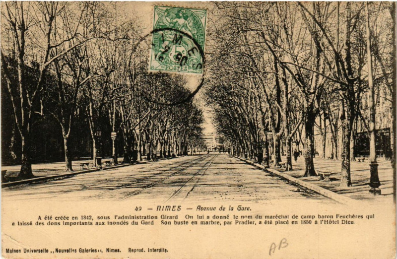 Carte postale ancienne Nimes - Avenue de la Gare à Nîmes