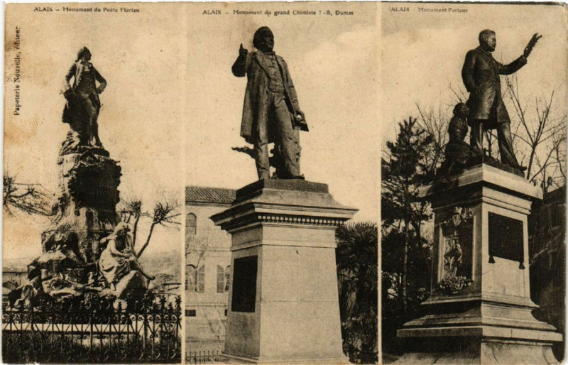Carte postale ancienne Alais - Monument du Poete Florian - Monument du grand Chimiste