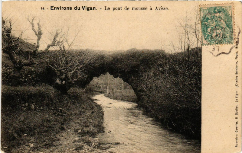 Carte postale ancienne Environs du Vigan - Le Pont de mousse a Aveze à Avèze