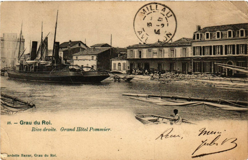 Carte postale ancienne Grau-du-Roi - Rive droite Grand Hotel Pommier