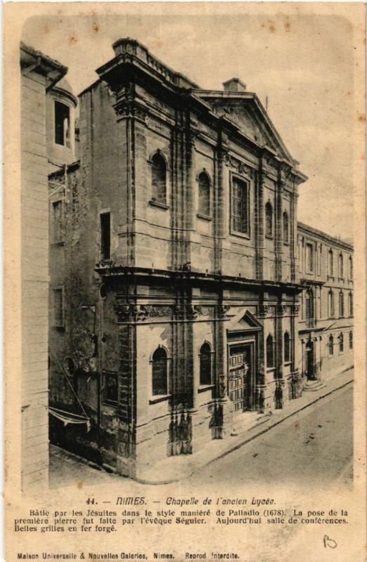 Carte postale ancienne Nimes - Chapelle de l'ancien Lycée à Nîmes