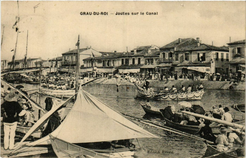 Carte postale ancienne Grau-du-Roi - Joutes sur le Canal