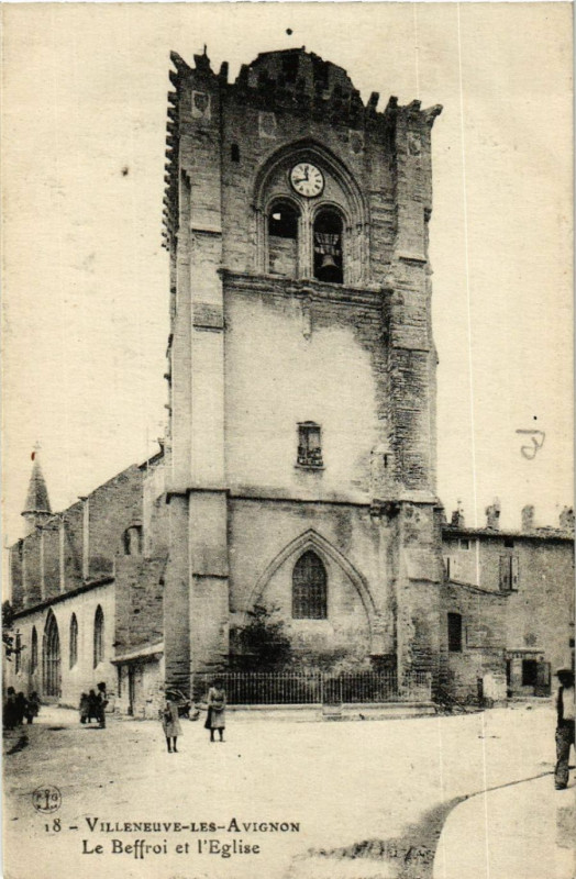 Carte postale ancienne Villeneuve-les-Avignon - Le Beffroi et l'Eglise à Villeneuve-lès-Avignon