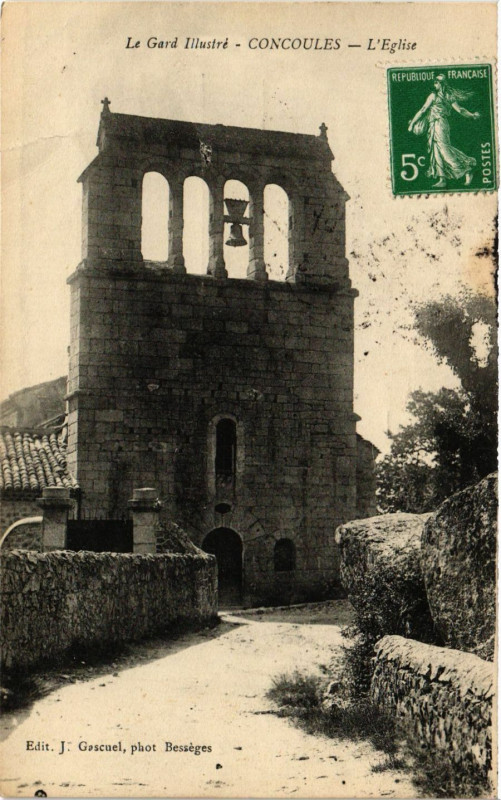 Carte postale ancienne Le Gard Illustré - Concoules - L'Eglise à Concoules