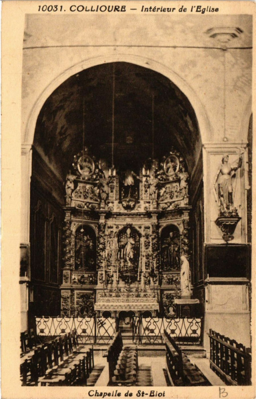 Carte postale ancienne Collioure - Interieur de l'Eglise - Chapelle de Saint-Elot à Collioure