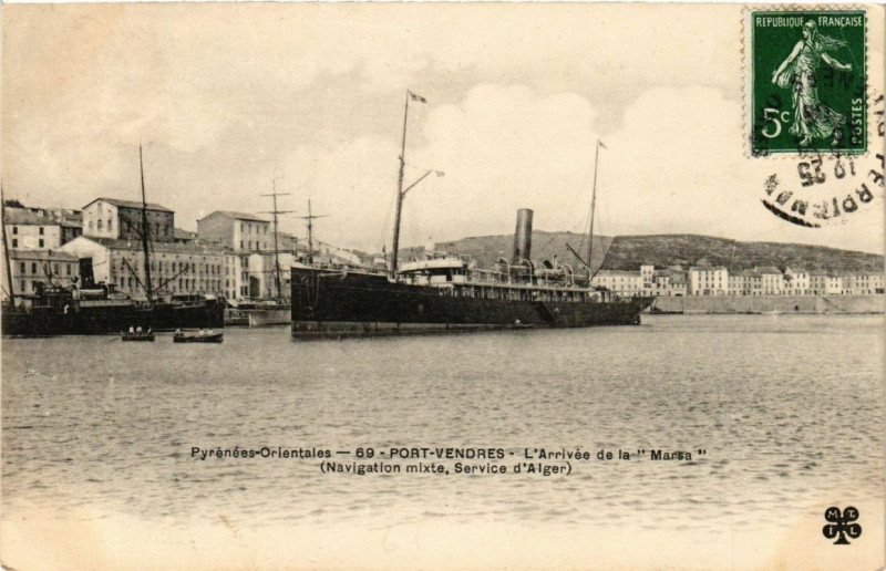 Carte postale ancienne Port-Vendres L'Arrivée de la Marsa à Port-Vendres