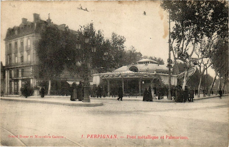 Carte postale ancienne Perpignan Pont metallique et Palmarium à Perpignan