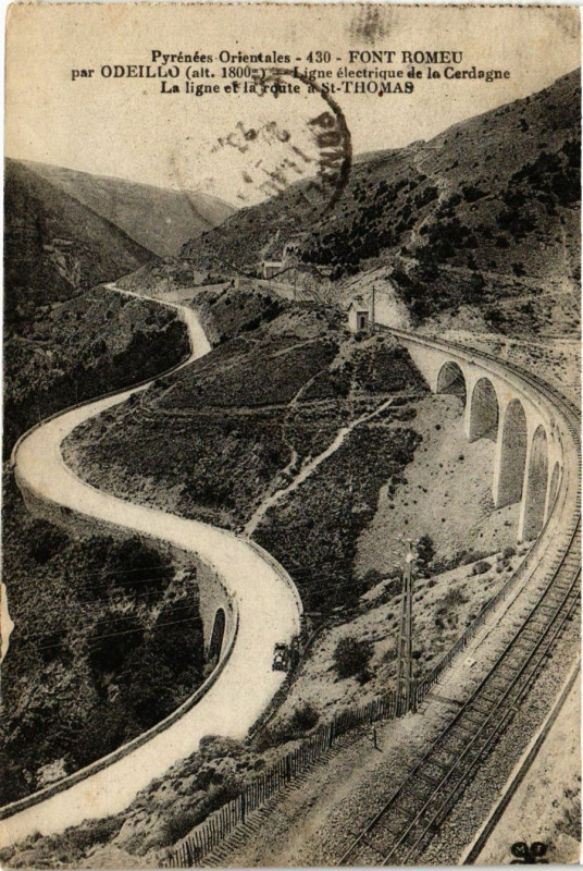 Carte postale ancienne Pyrénées-Orientale - Font Romeu par Odeillo - Ligne electrique de à Llo