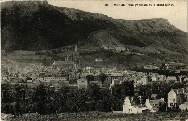 Carte postale ancienne Mende - Vue générale et le Mont Mimat à Mende