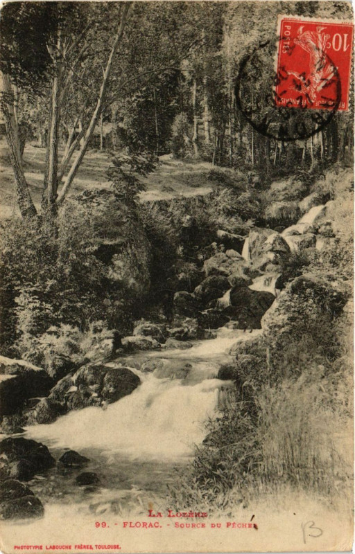 Carte postale ancienne Florac - Source du Pecher