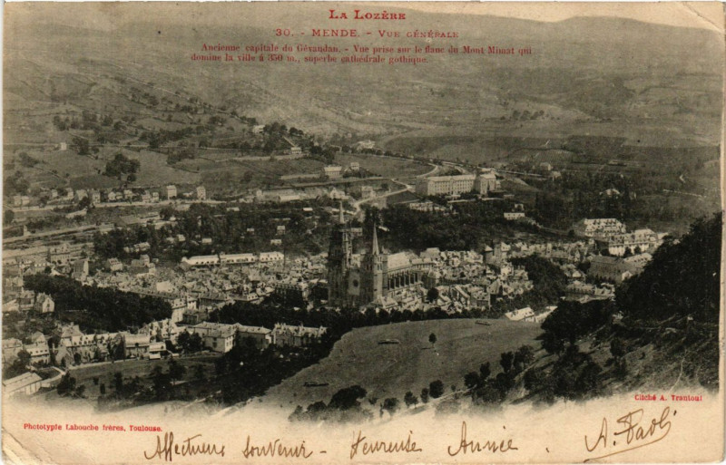 Carte postale ancienne Mende - Vue générale à Mende