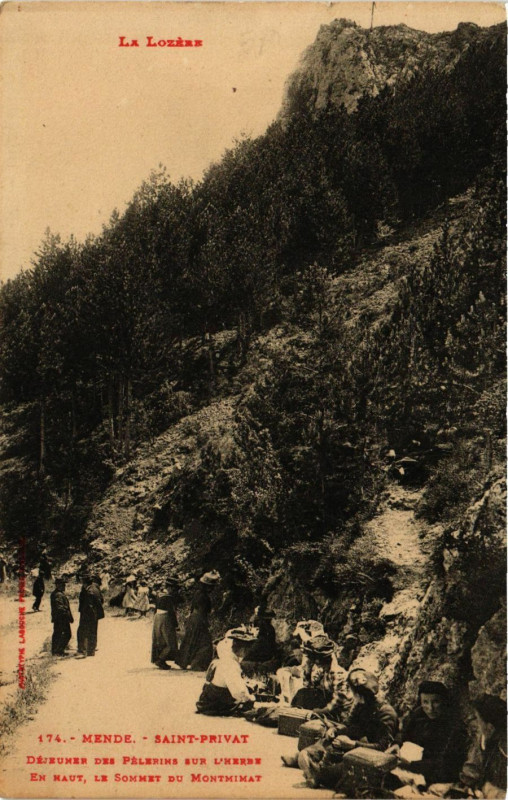 Carte postale ancienne Mende - Saint-Privat - Dejeuner des Pelerins sur l'Herbe à Mende