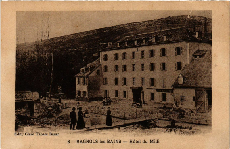 Carte postale ancienne Bagnols-les-Bains - Hotel du Midi
