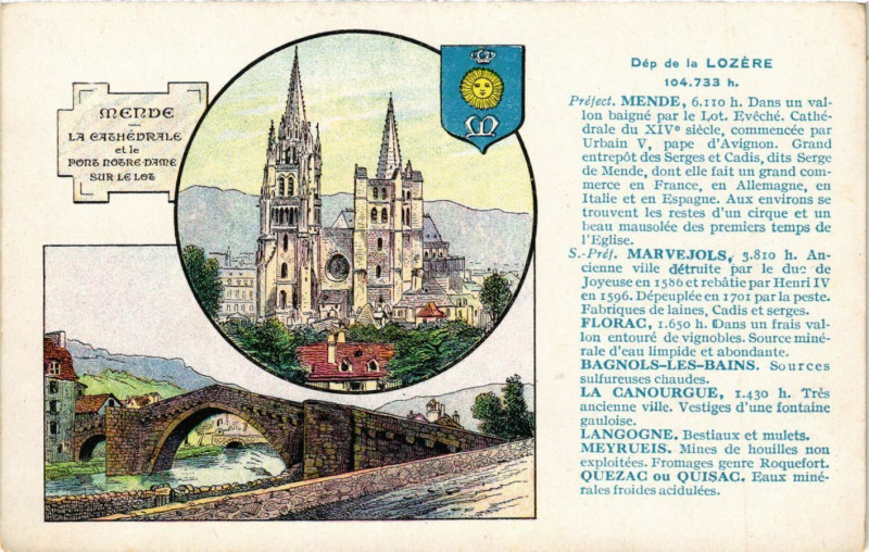 Carte postale ancienne Mende - La Cathédrale et le Pont N.-D. sur le Lot à Mende