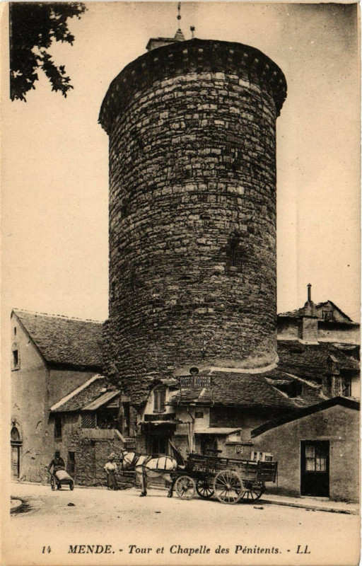 Carte postale ancienne Mende - Tour et Chapelle des Penitents à Mende