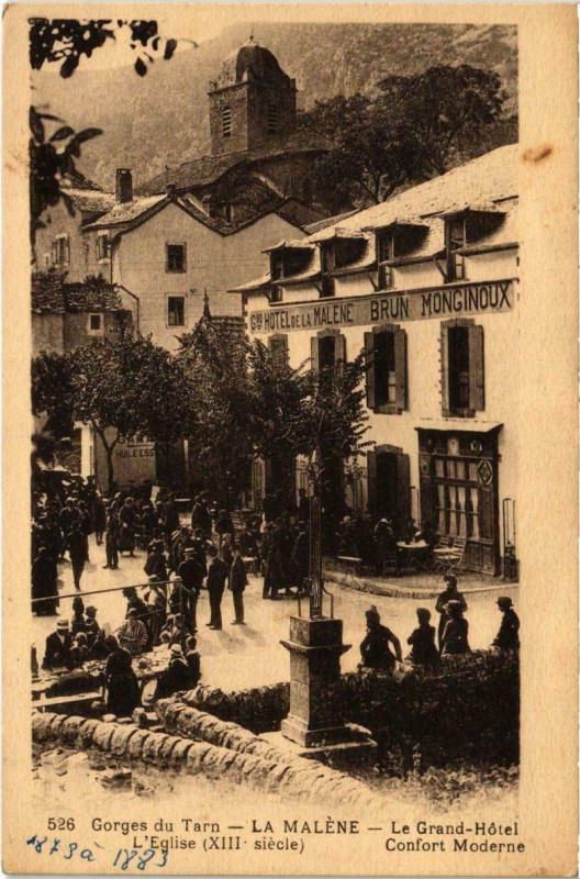 Carte postale ancienne Gorges du Tarn - La Malene - Le Grand-Hotel à La Malène