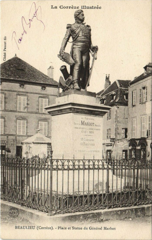 Carte postale ancienne Beaulieu Place et Statue Marbot