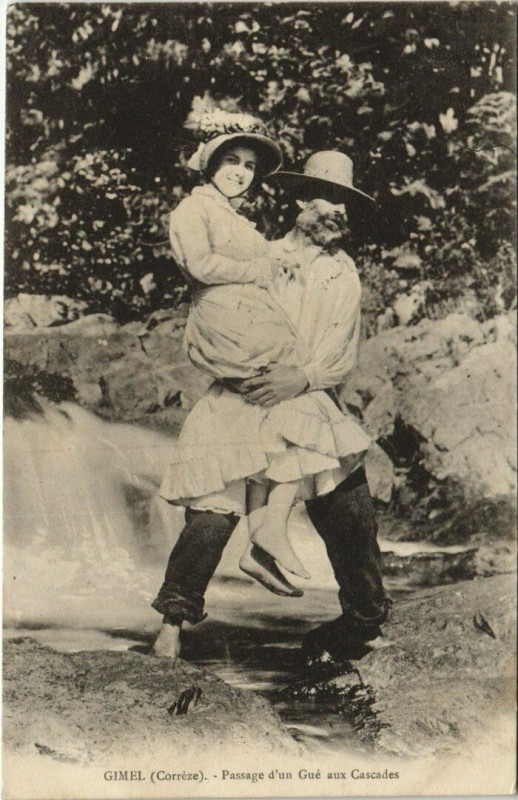 Carte postale ancienne Gimel Passage d'un Gué, romantic