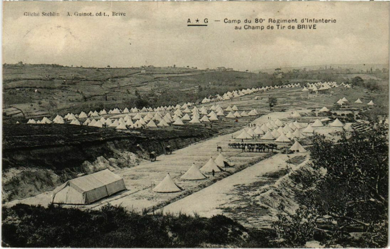Carte postale ancienne Camp du 80e Regiment d'Infanterie au Champ de Tir de Brive