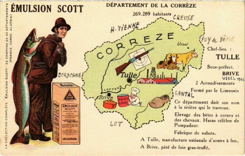 Carte postale ancienne Departement de la Correze - Map à Corrèze