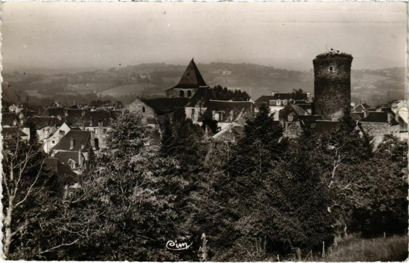 Carte postale ancienne Allassac - Vue Partielle et Tour de Cesar à Allassac