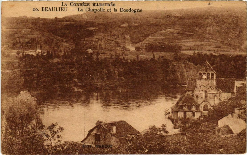 Carte postale ancienne Beaulieu - La Chapelle et la Dordogne