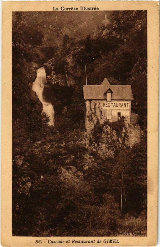 Carte postale ancienne Gimel - Cascade et Restaurant de Gimel