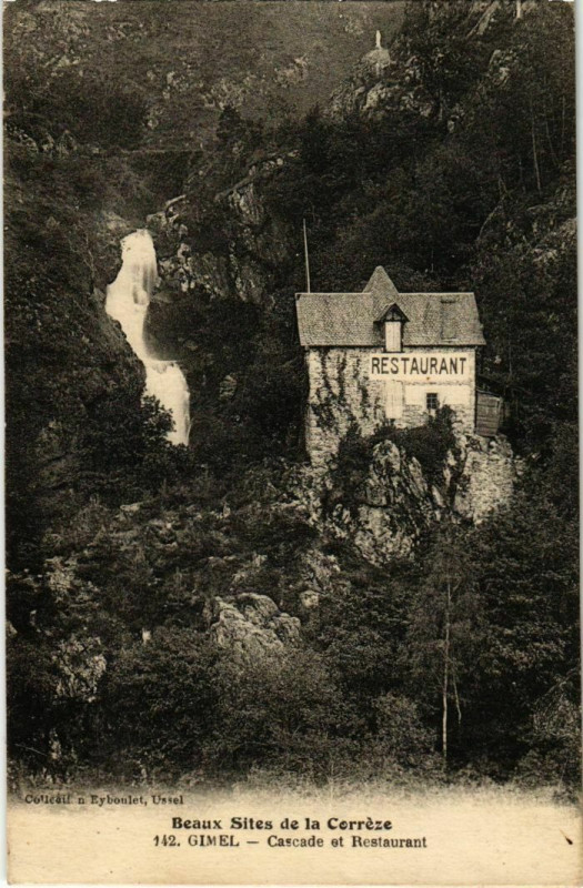 Carte postale ancienne Gimel - Cascade et Restaurant