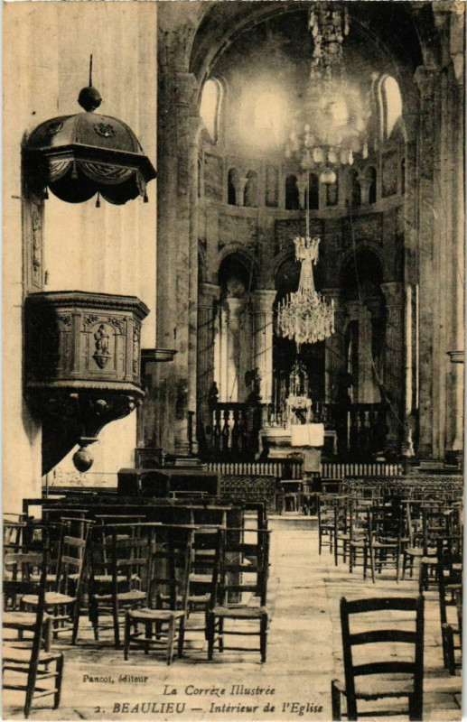 Carte postale ancienne Beaulieu - Interieur de l'Eglise