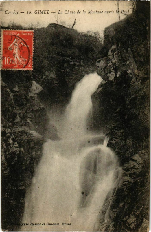 Carte postale ancienne Gimel - La Chute de la Montane apres le Pont