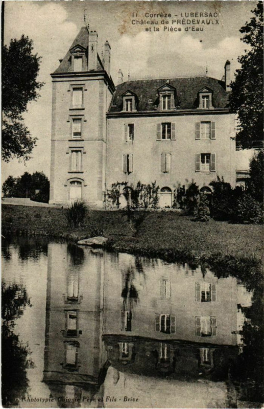 Carte postale ancienne Lubersac - Chateau du Predevaulx et la Piece d'Eau à Lubersac