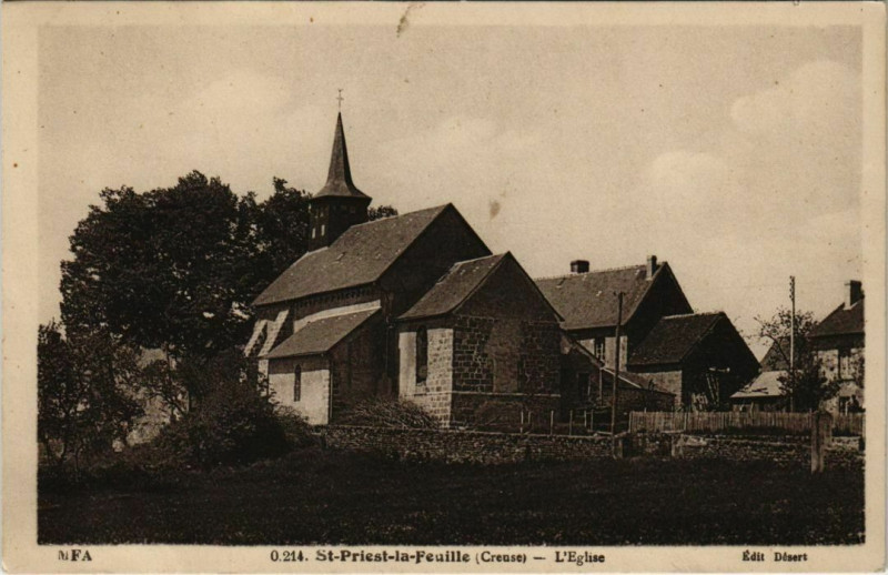 Carte postale ancienne Saint-Priest la Feuille L'Eglise France à Saint-Priest